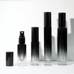 3ml 5ml 8ml 10ml 15ml Black Gradient Aluminium or Plastic Cover Spray Nozzle Empty Square Glass Perfume Bottle Vial with Sprayer