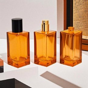 Luxury 30ml 50ml 100ml Square Rectangle Orange Glass Perfume Bottle With Spray Top for Perfume Fragrance Cosmetic Packaging