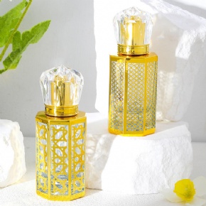 50ml New Style Thick Glass Octagon Shape High-end Cosmetic for Perfume Spray Gold Electroplated UV Empty Bottles Toner Packaging