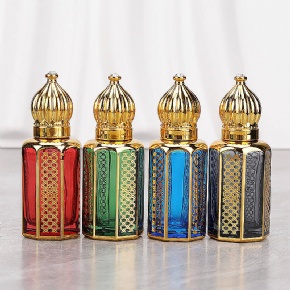 New Arrival Portable Essential Oil Roller Glass for Ball Bottles 3ml 6ml 12ml UV Crown Electroplated Luxury Arabic Design Travel