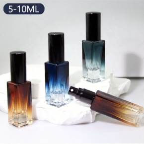 5ml 10ml Amber Blue Green square Bottle Pump Spray Vials Refill Bottle Aluminum Sprayer Glass Perfume Popular Bottle