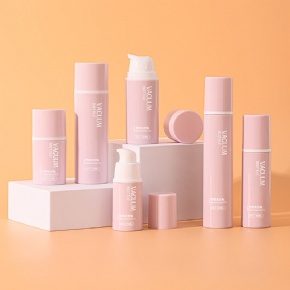 Frosted pink Face Serum Cream Lotion Skincare Round Packaging Airless Empty 15ml 30ml 50ml Plastic PET Bottle with Pump