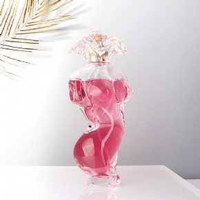 Elegent Female Body Glass Perfume Bottle With Pink Clear Caps Unique Shape Sexy Lady Clear Spray Perfume Atomizer
